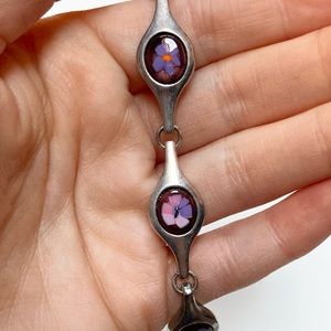Vintage Silver tone Purple Flower Bracelet Y2K